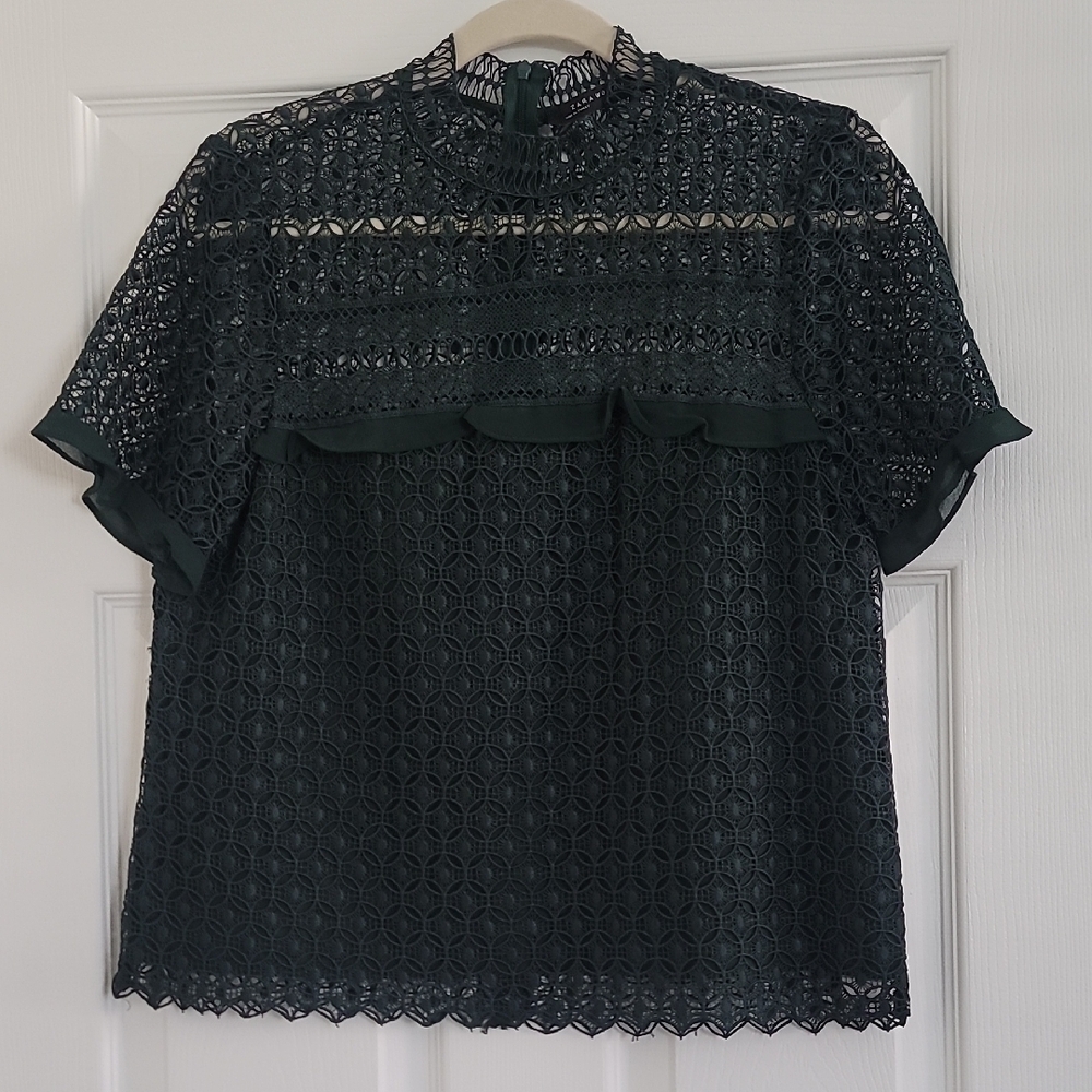 Elegant Embroided Top in Dark Green